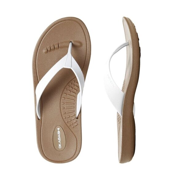 Okabashi Breeze White/Toffee flip flop Sz Large 9.5-10.5 - Picture 1 of 8